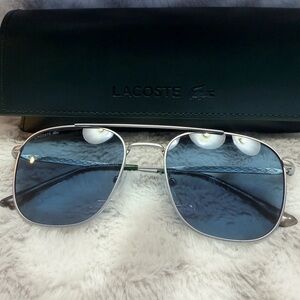 Lacoste Silver Frame Sunglasses with Blue Lenses